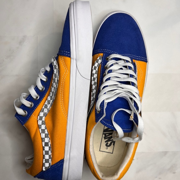 Vans Old School Low Velcro Checkerboard Blue Yellow - Picture 5 of 8